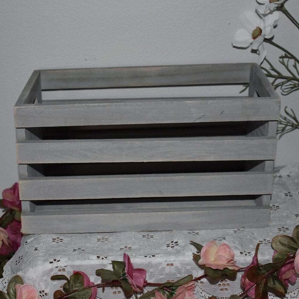 Small Rustic Gray Wood Crate Storage Box Country Farmhouse Decor